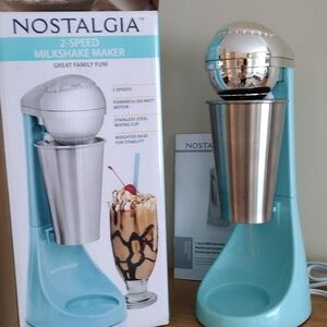 Nostalgia Aqua Blue 2-Speed Milkshake Maker with Stainless Cup